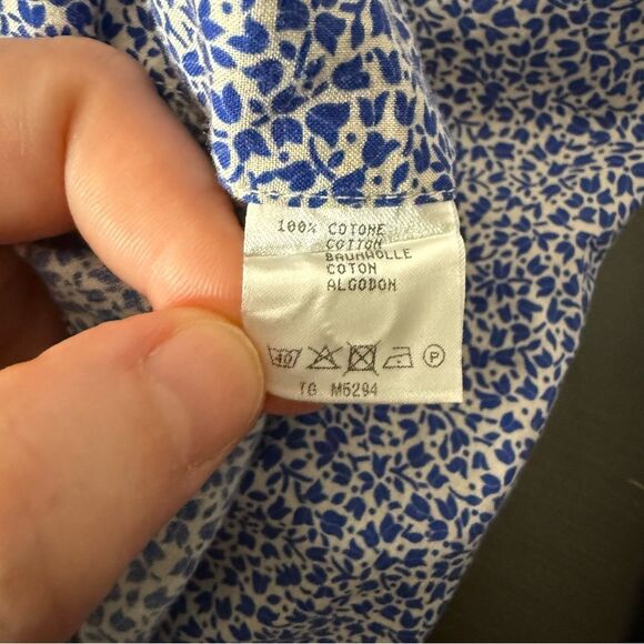 Khakis of Carmel Shirt Mens Sz 16.5/42 Blue Floral Long Sleeves Button Up Italy - Picture 10 of 12